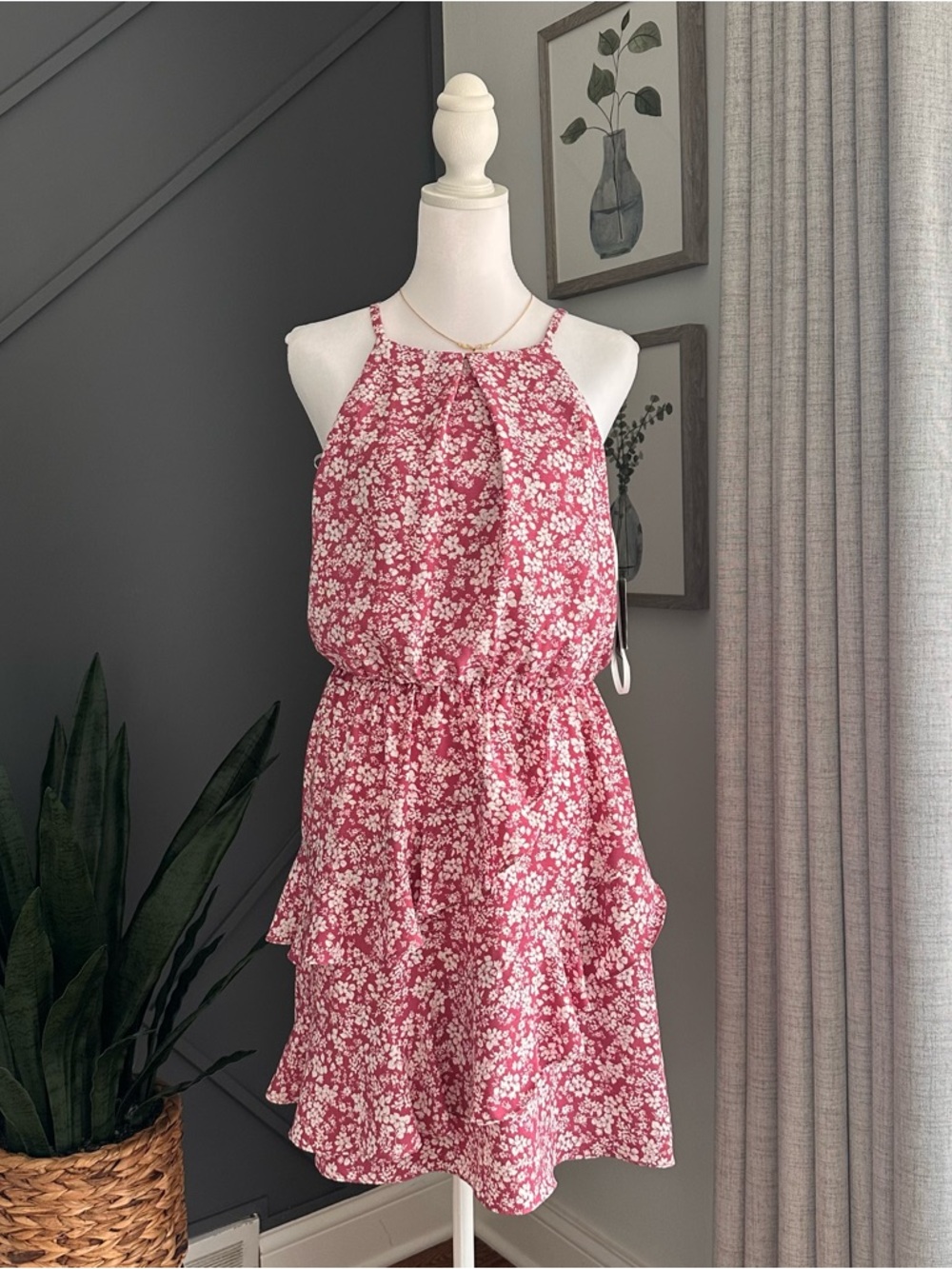 Iz Byer Pink Floral Halter Midi Dress